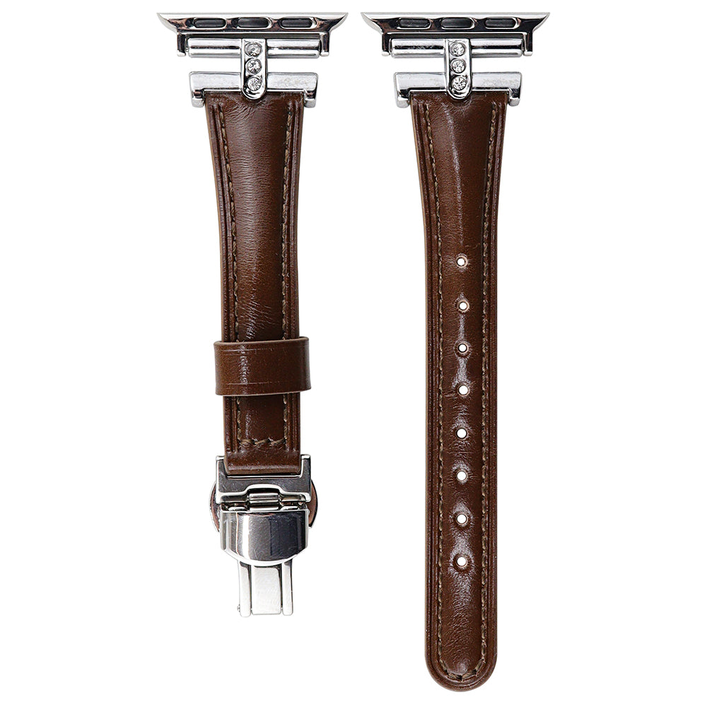 For Apple Watch Series 9 8 7 41mm / SE (2023) SE (2022) SE 6 5 4 40mm / 3 2 1 38mm Rhinestone Decor Strap Genuine Cow Leather Band - Black For Apple Watch Series 9 8 7 41mm / SE (2023) SE (2022) SE 6 5 4 40mm / 3 2 1 38mm Rhinestone Decor Strap Genuine Cow Leather Band - Black